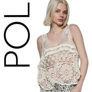 NWOT SIZE OS POL Cream Ruffled Cropped Blouse